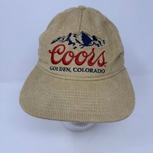 Coors Banquet Tan Corduroy Snapback Hat Golden Colorado Mountain Logo Cap‎ Mens